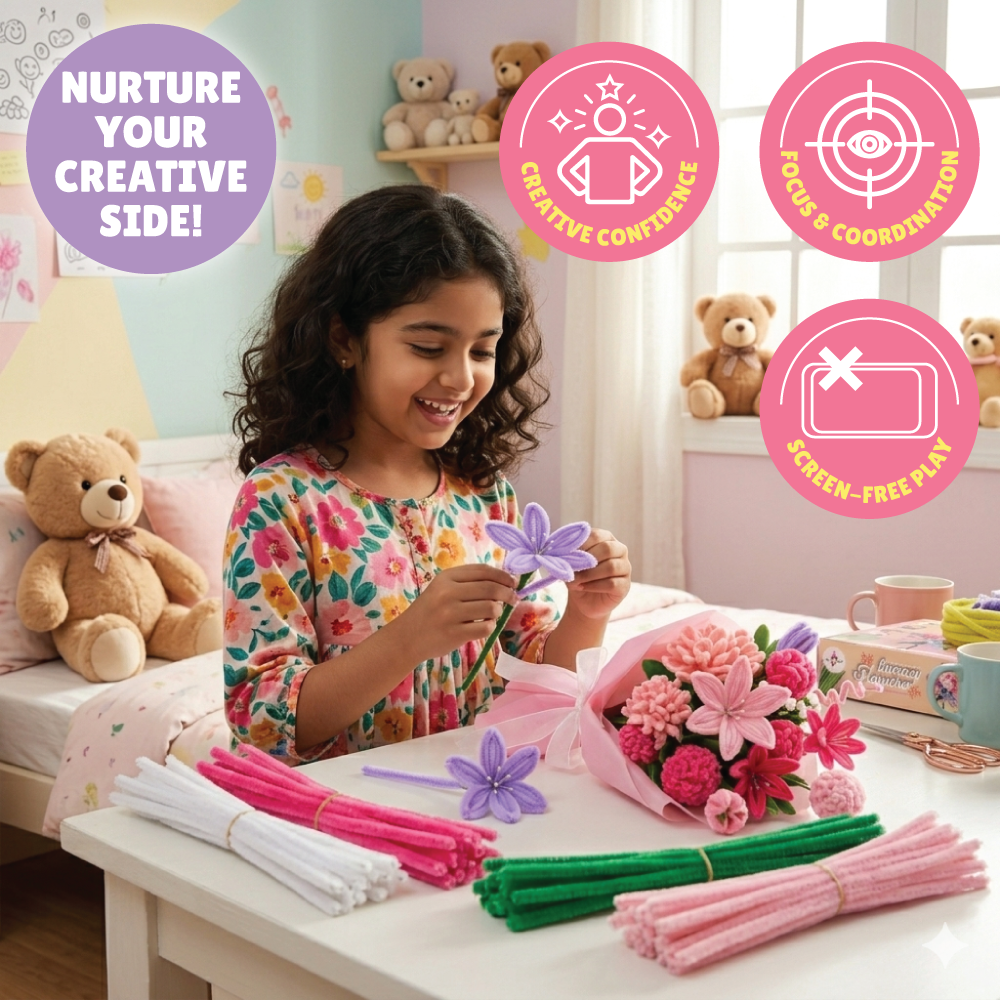 Fuzzy Flower Making Kit | DIY Floral Craft | DIY Pipe Cleaner Flower Kit | Mess free | Easy to do