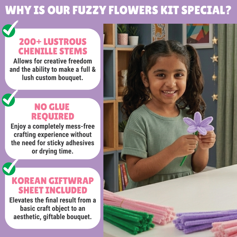 Fuzzy Flower Making Kit | DIY Floral Craft | DIY Pipe Cleaner Flower Kit | Mess free | Easy to do