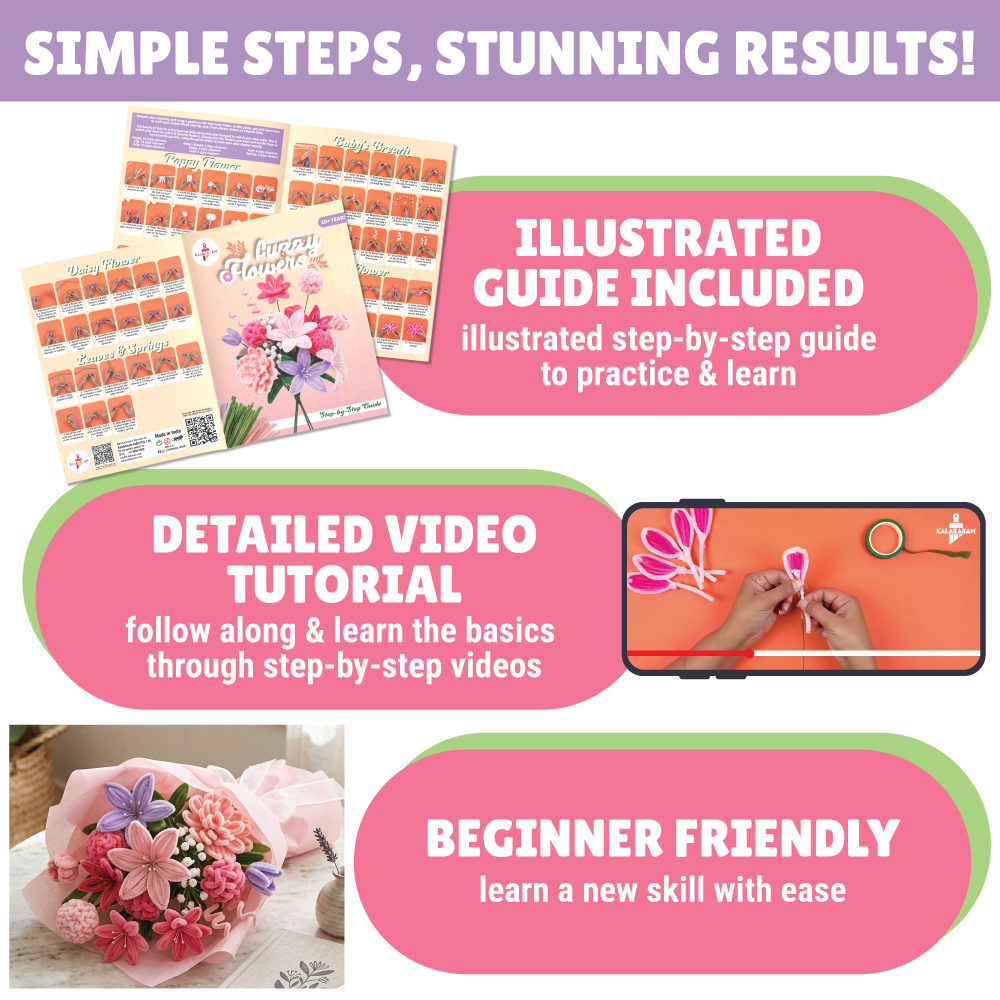 Fuzzy Flower Making Kit | DIY Floral Craft | DIY Pipe Cleaner Flower Kit | Mess free | Easy to do