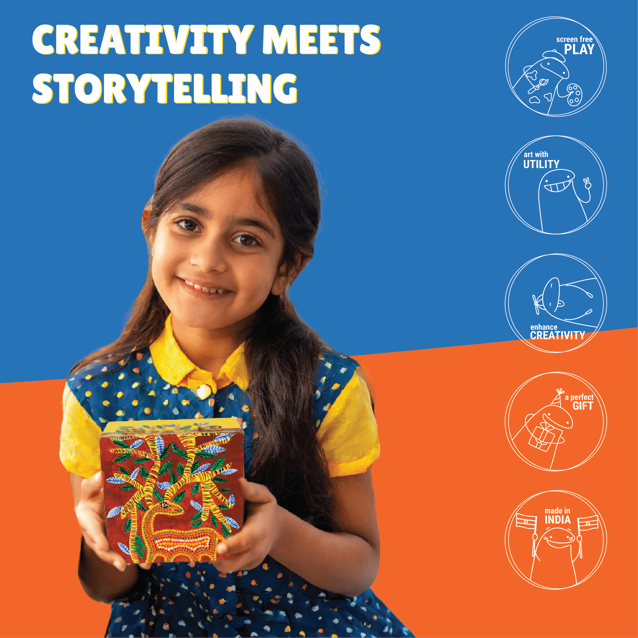 Gond Painting Utility Box - Kalakaram