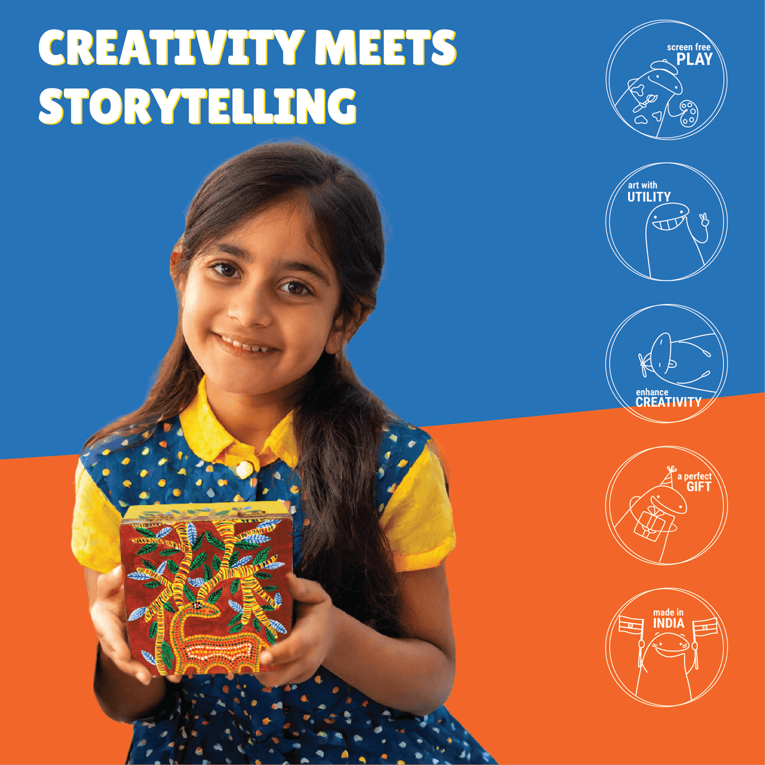 Gond Painting Utility Box - Kalakaram