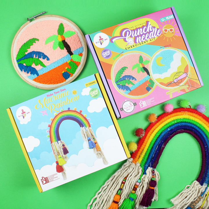 The Bohemian Craft Combo - Macrame Rainbow + Punch Needle kits