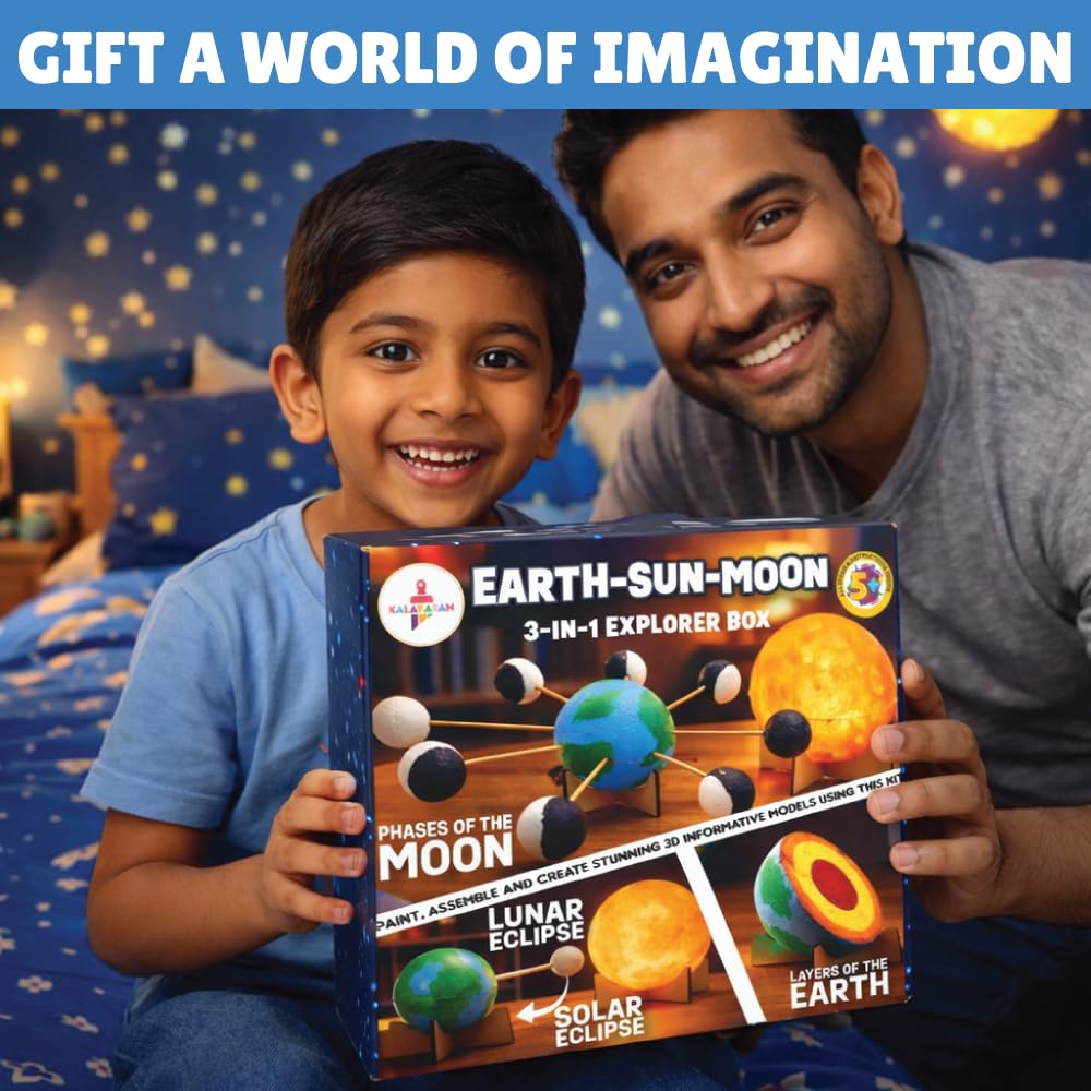 DIY Earth-Sun Moon Model Kit | 3D Informative 3-in-1 Space Toy for Kids | DIY STEM Educational & Science Toy