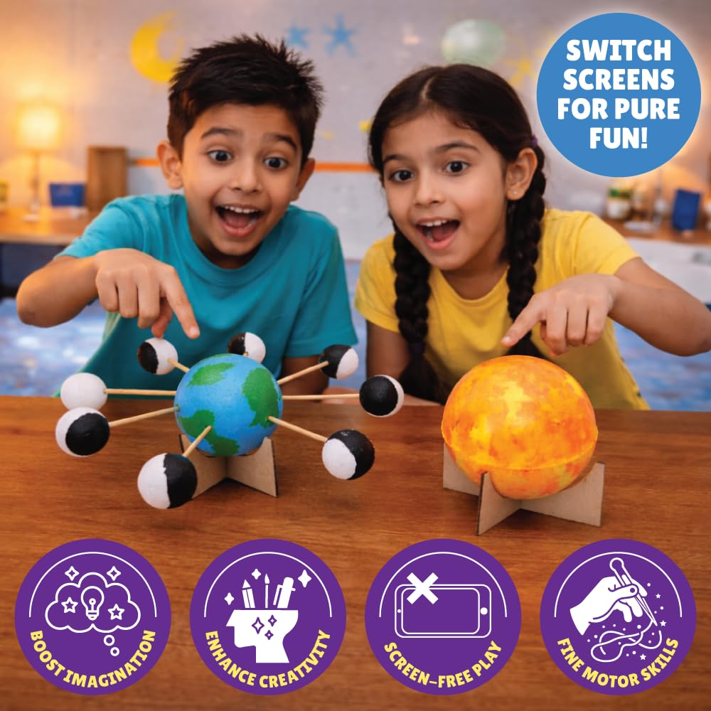 DIY Earth-Sun Moon Model Kit | 3D Informative 3-in-1 Space Toy for Kids | DIY STEM Educational & Science Toy