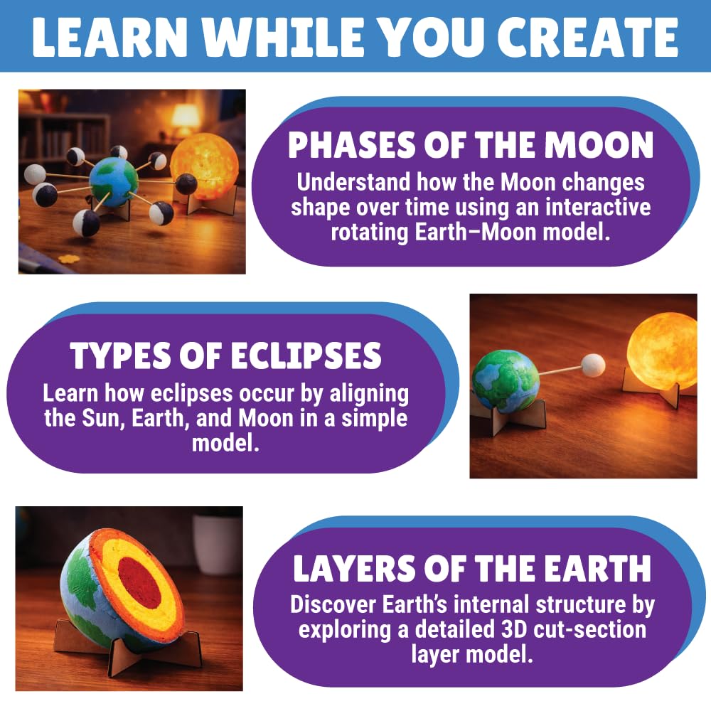 DIY Earth-Sun Moon Model Kit | 3D Informative 3-in-1 Space Toy for Kids | DIY STEM Educational & Science Toy