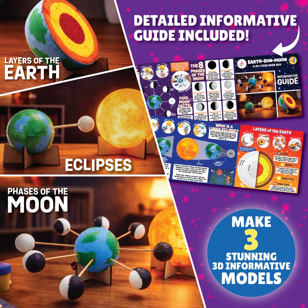 DIY Earth-Sun Moon Model Kit | 3D Informative 3-in-1 Space Toy for Kids | DIY STEM Educational & Science Toy