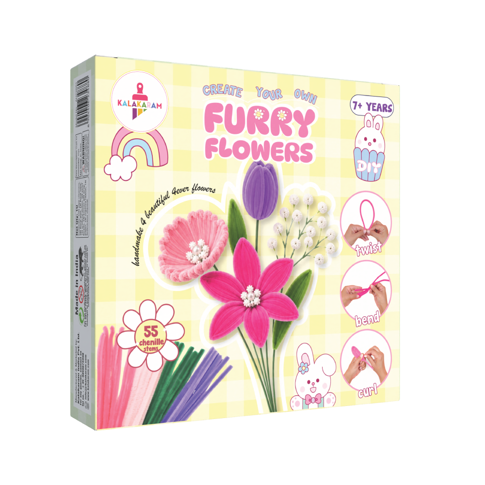 Furry Flower Kit | Pipe Cleaner for Craft Flower Set | Mess-Free Activity | Ages 7+ Years