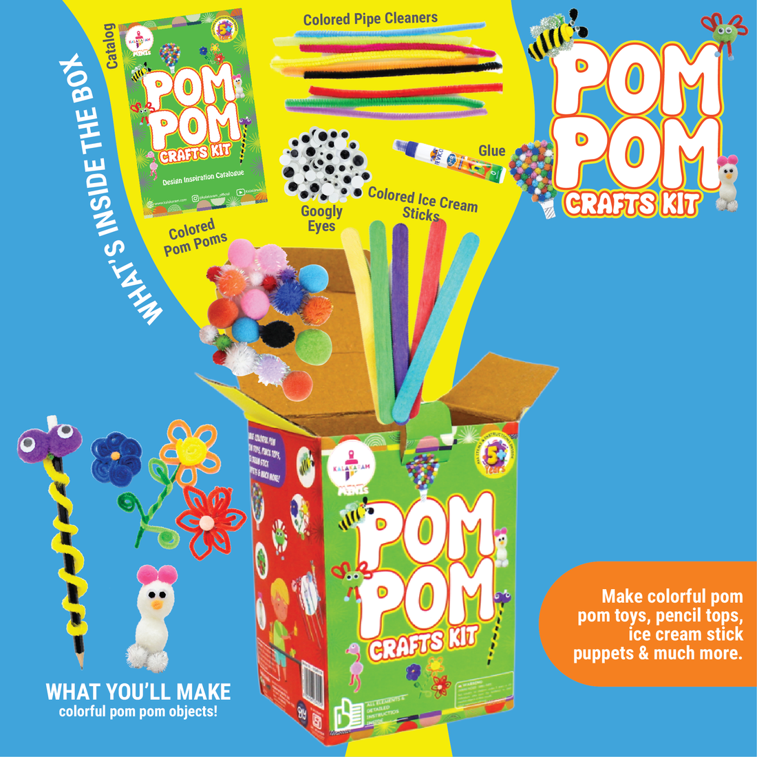 Mini Pom Pom Craft Kit - Kalakaram