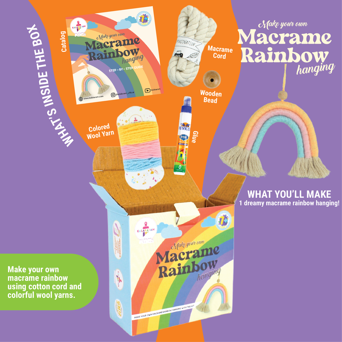 Mini Macrame Rainbow DIY kit - Kalakaram