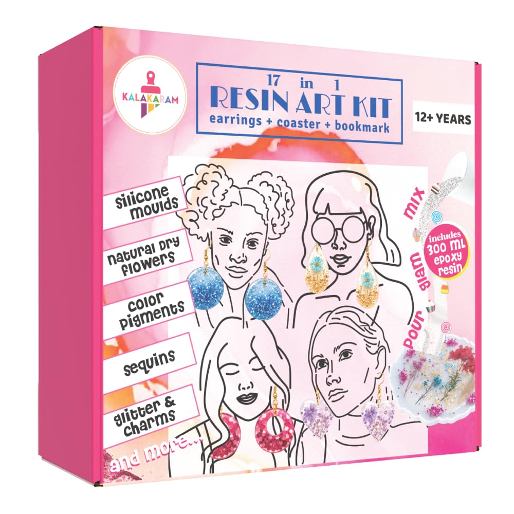 Kalakaram 17 in 1 Resin Art Kit with Moulds for Beginners | Age: 12+ Years