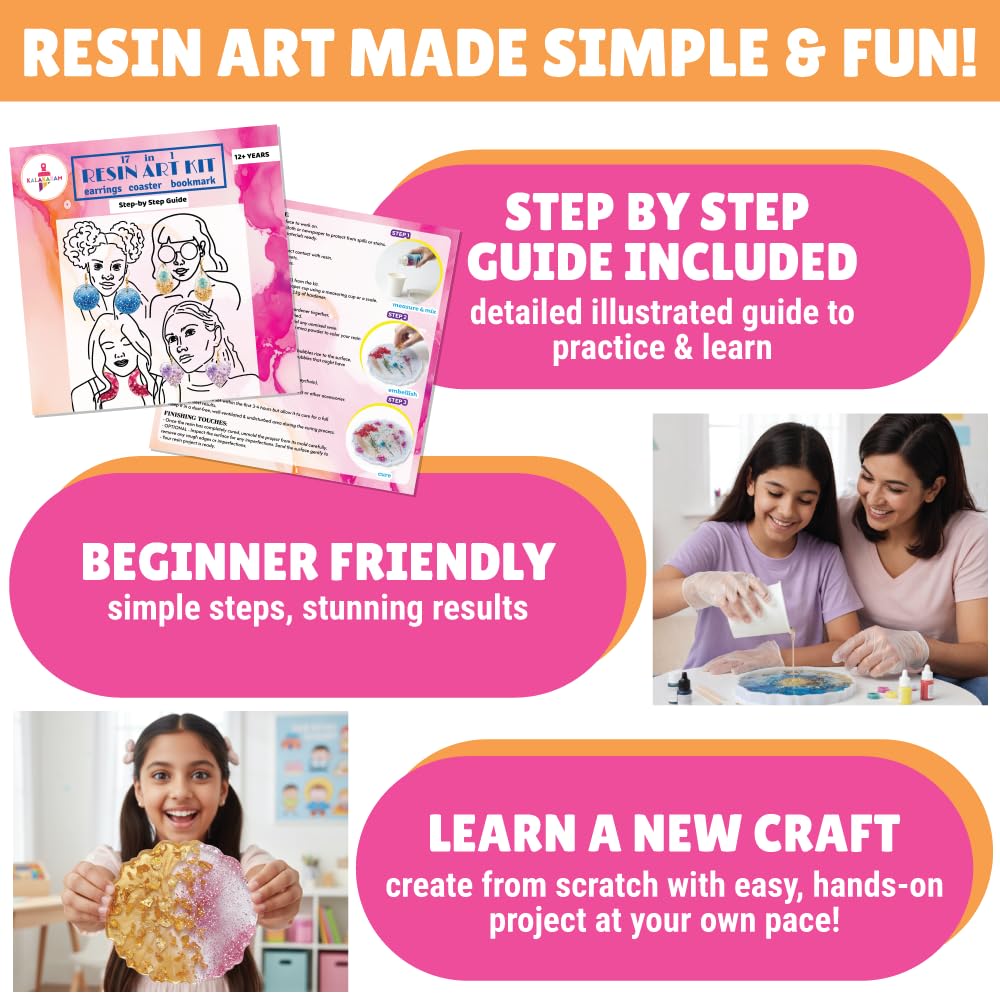 Kalakaram 17 in 1 Resin Art Kit with Moulds for Beginners | Age: 12+ Years