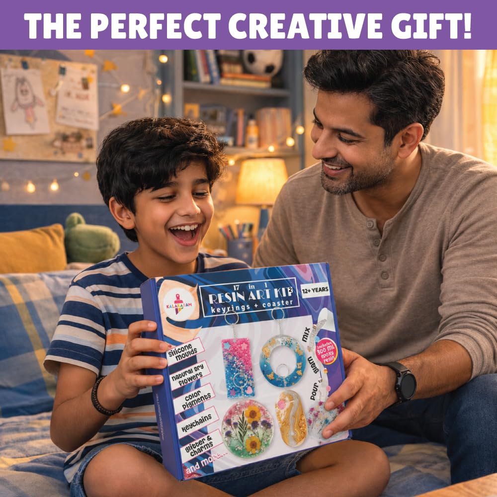 Kalakaram Resin Art Mega Combo – Coaster & Keychain Resin Kit + Jewellery & Bookmark Resin Kit