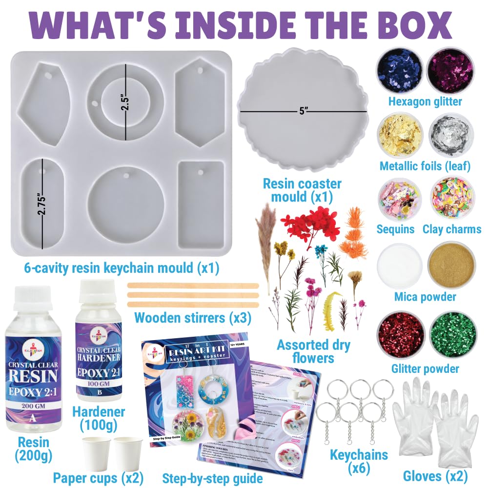 Kalakaram Resin Art Mega Combo – Coaster & Keychain Resin Kit + Jewellery & Bookmark Resin Kit