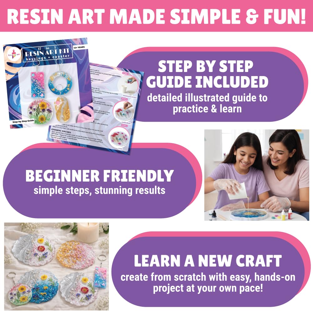 Kalakaram Resin Art Mega Combo – Coaster & Keychain Resin Kit + Jewellery & Bookmark Resin Kit