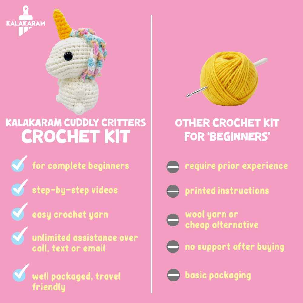 Crochet Kit for Beginners | Cuddly Critters Amigurumi Kit | Make Unicorn Toy | Age: 12+ Years