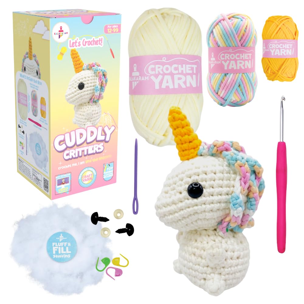 Crochet Kit for Beginners | Cuddly Critters Amigurumi Kit | Make Unicorn Toy | Age: 12+ Years