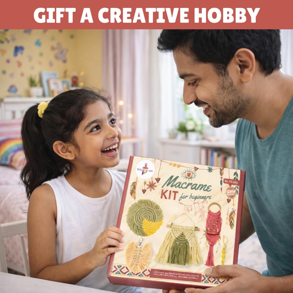Kalakaram Handmade Décor Craft Combo – Macrame Kit & DIY Fuzzy Flower Bouquet Kit
