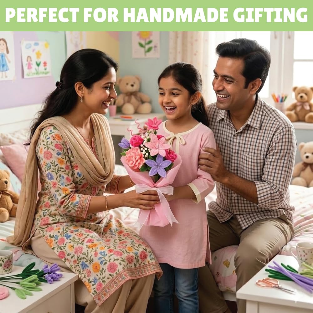 Kalakaram Handmade Décor Craft Combo – Macrame Kit & DIY Fuzzy Flower Bouquet Kit