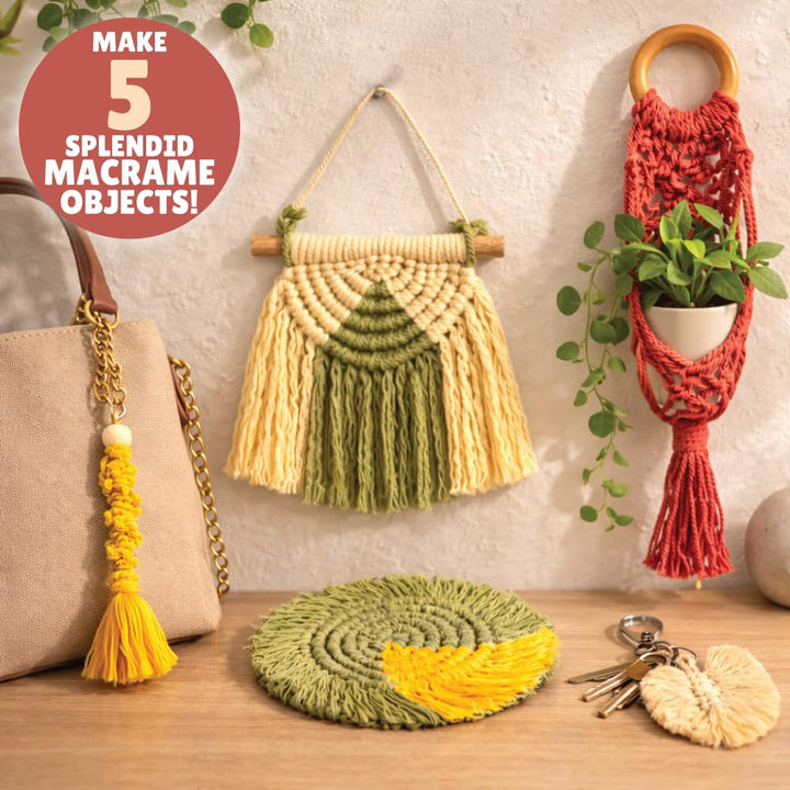 Kalakaram Handmade Décor Craft Combo – Macrame Kit & DIY Fuzzy Flower Bouquet Kit