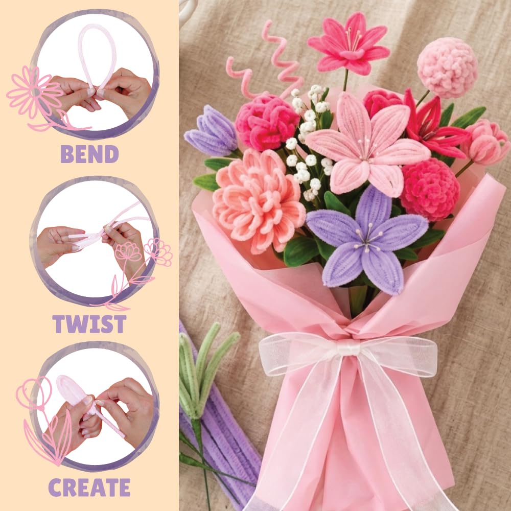 Kalakaram Handmade Décor Craft Combo – Macrame Kit & DIY Fuzzy Flower Bouquet Kit