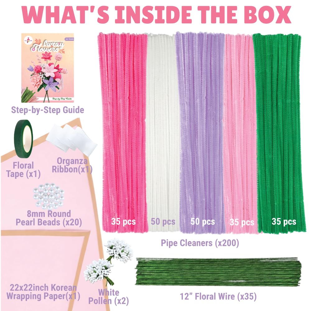 Kalakaram Handmade Décor Craft Combo – Macrame Kit & DIY Fuzzy Flower Bouquet Kit