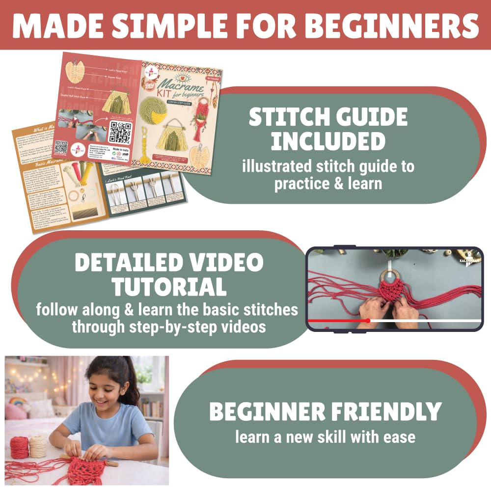 Kalakaram Handmade Décor Craft Combo – Macrame Kit & DIY Fuzzy Flower Bouquet Kit