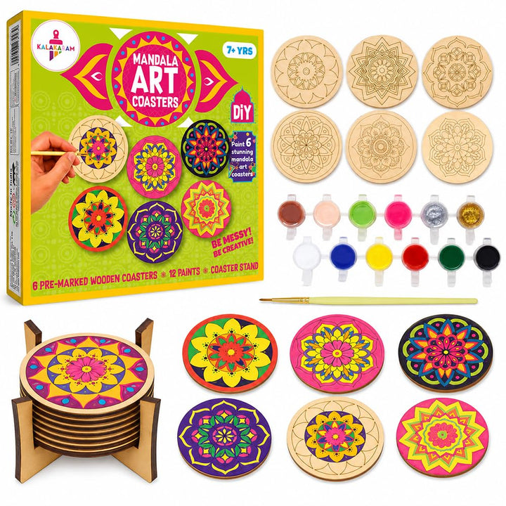 Kalakaram Indian Art & Mandala Craft Combo – Mandala Coaster Kit, Dotting Mandala Kit & Lippan Art Kit