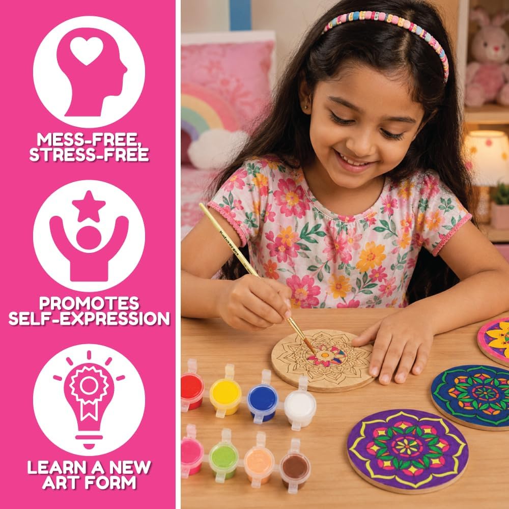 Kalakaram Indian Art & Mandala Craft Combo – Mandala Coaster Kit, Dotting Mandala Kit & Lippan Art Kit