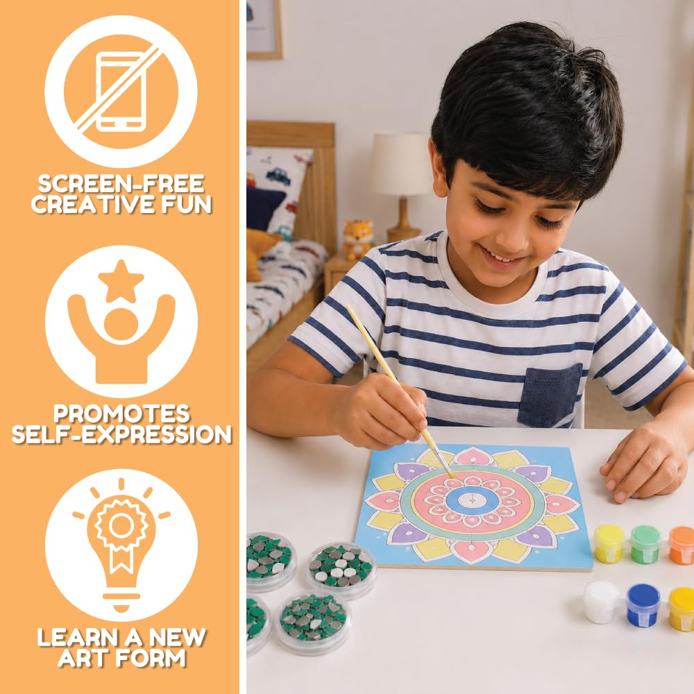 Kalakaram Indian Art & Mandala Craft Combo – Mandala Coaster Kit, Dotting Mandala Kit & Lippan Art Kit