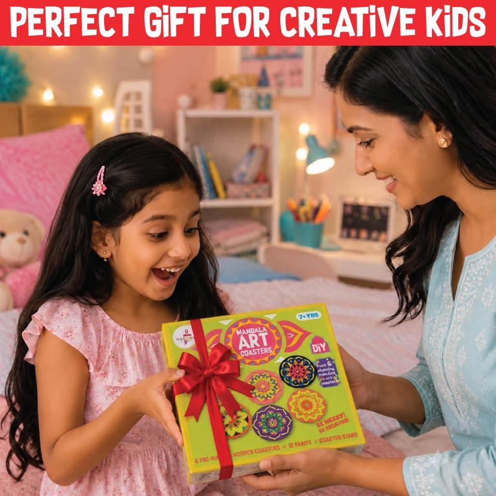 Kalakaram Indian Art & Mandala Craft Combo – Mandala Coaster Kit, Dotting Mandala Kit & Lippan Art Kit