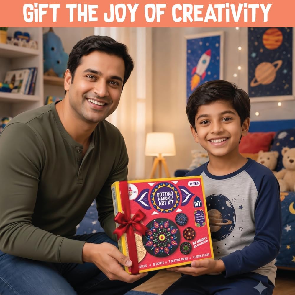 Kalakaram Indian Art & Mandala Craft Combo – Mandala Coaster Kit, Dotting Mandala Kit & Lippan Art Kit