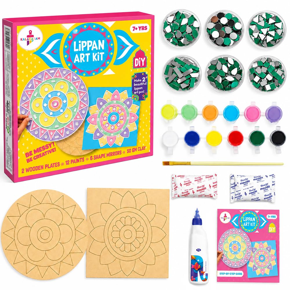 Kalakaram Indian Art & Mandala Craft Combo – Mandala Coaster Kit, Dotting Mandala Kit & Lippan Art Kit