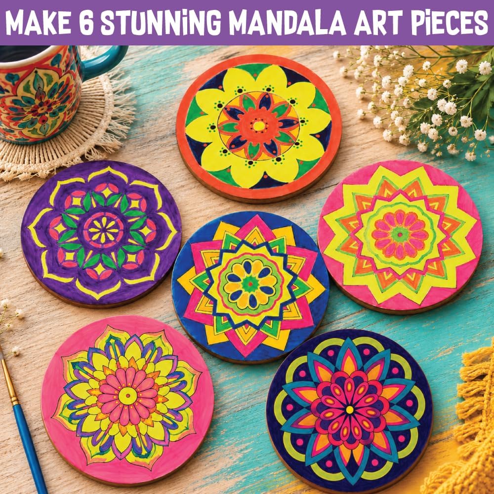Kalakaram Indian Art & Mandala Craft Combo – Mandala Coaster Kit, Dotting Mandala Kit & Lippan Art Kit