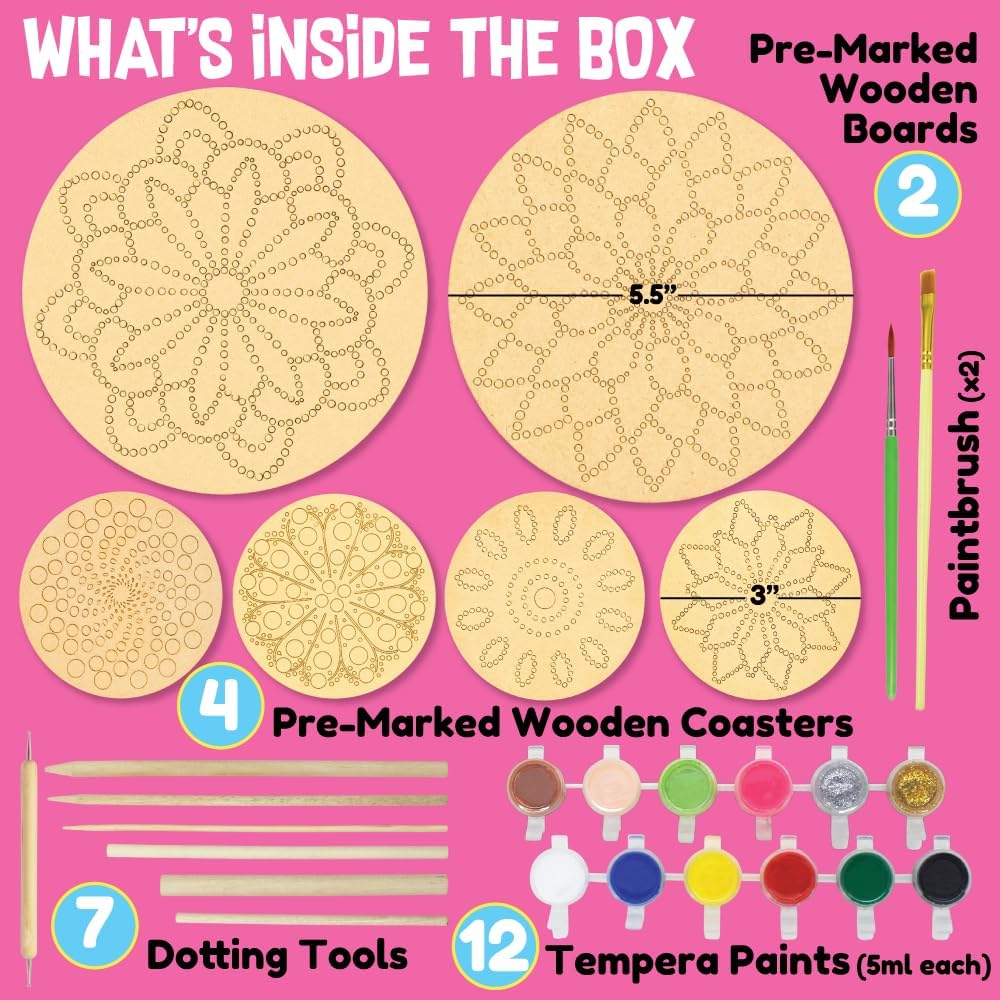 Kalakaram Indian Art & Mandala Craft Combo – Mandala Coaster Kit, Dotting Mandala Kit & Lippan Art Kit