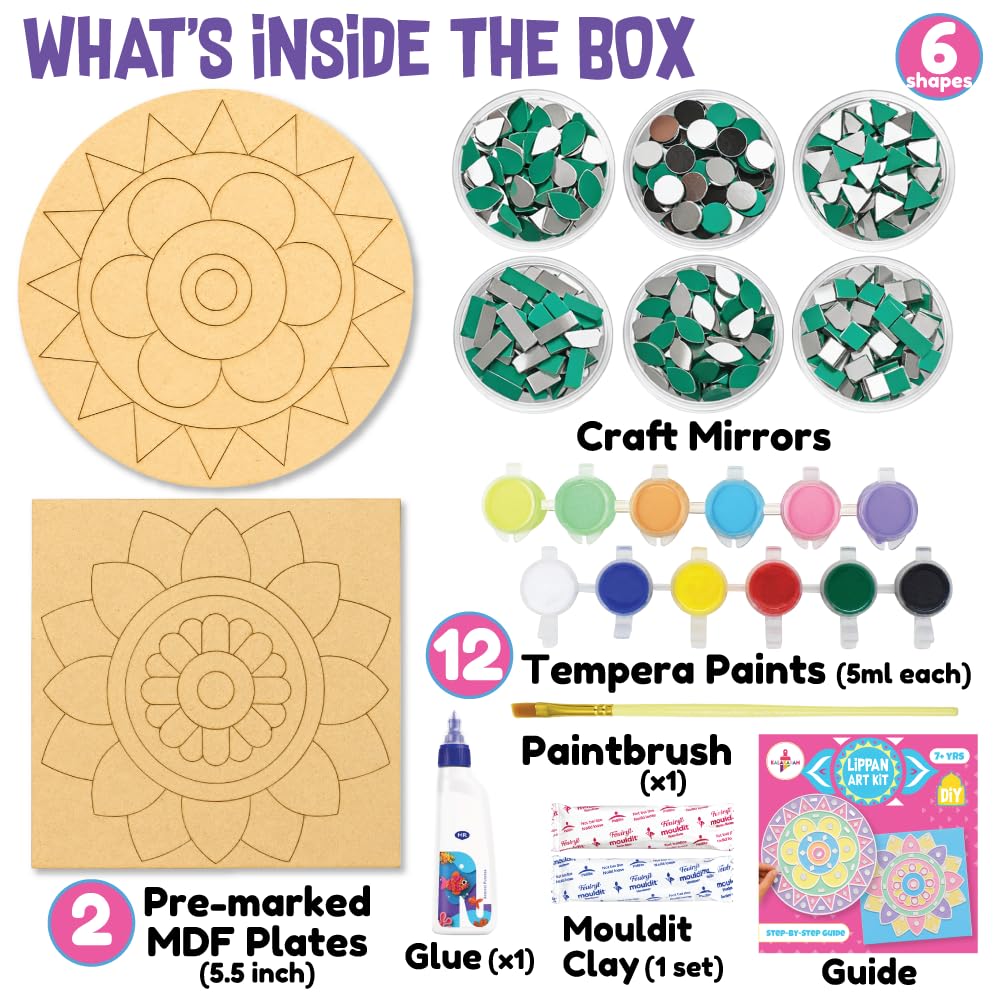 Kalakaram Indian Art & Mandala Craft Combo – Mandala Coaster Kit, Dotting Mandala Kit & Lippan Art Kit