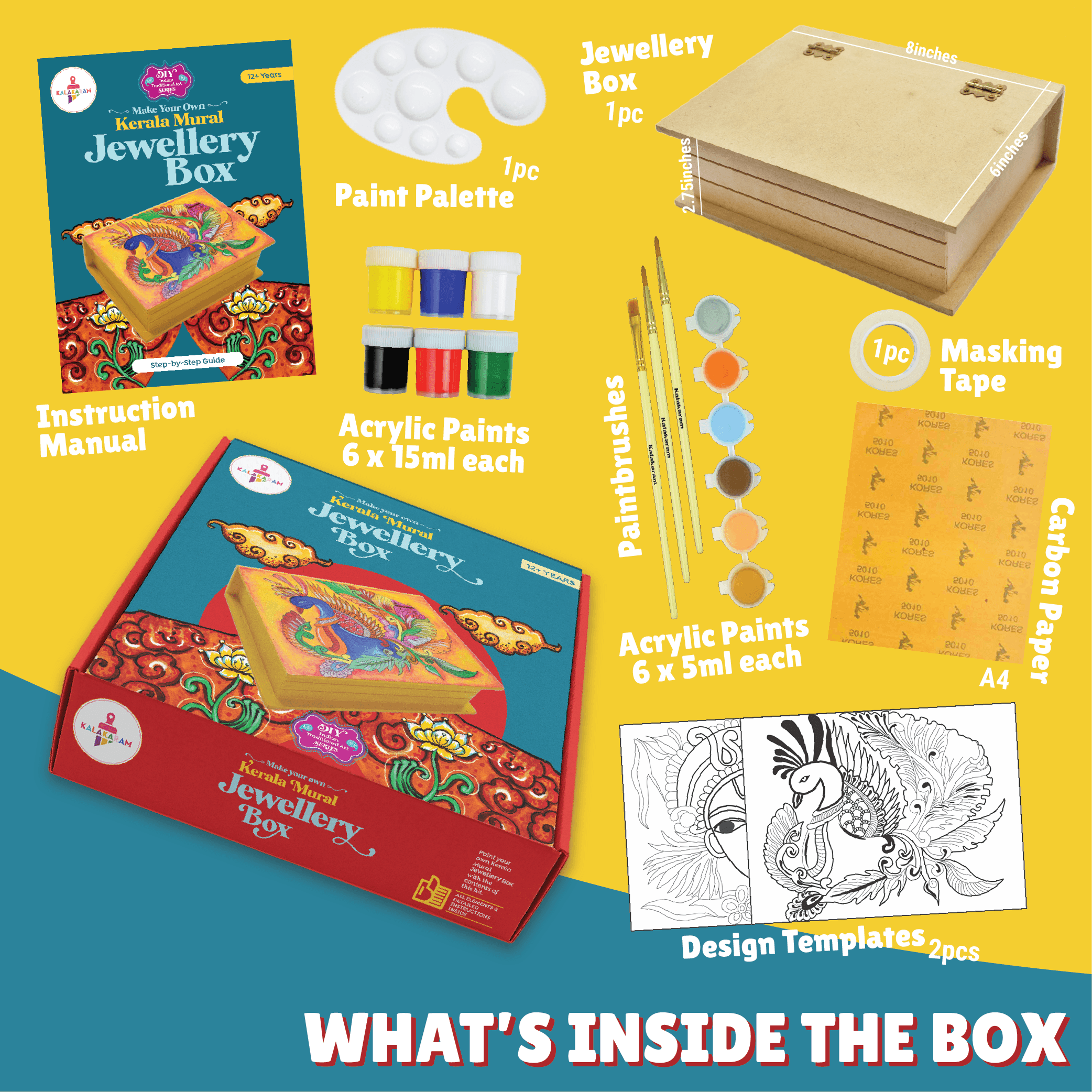 Kerala Mural Jewellery Box Painting Kit - Kalakaram