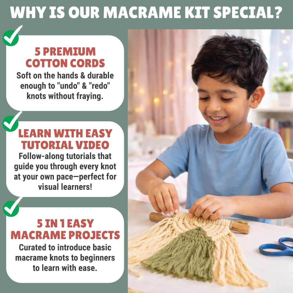 Macrame for Beginners Activity Kit  | Easy Learning | Boho Crafts | Age: 9-12 Years