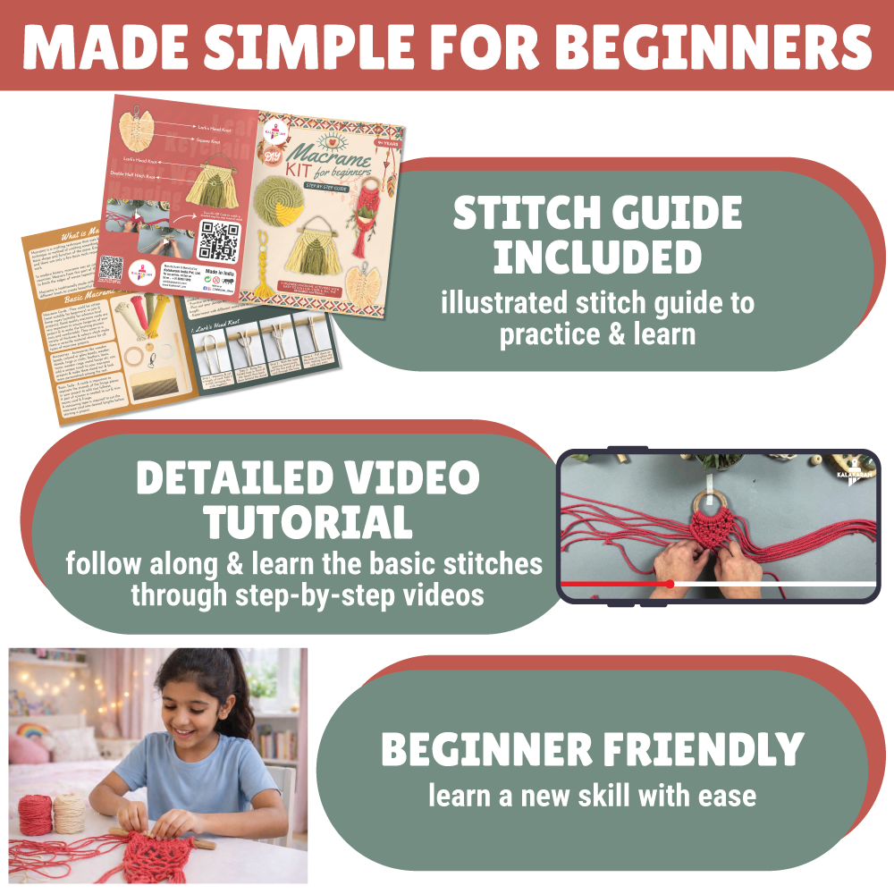 Macrame for Beginners Activity Kit  | Easy Learning | Boho Crafts | Age: 9-12 Years