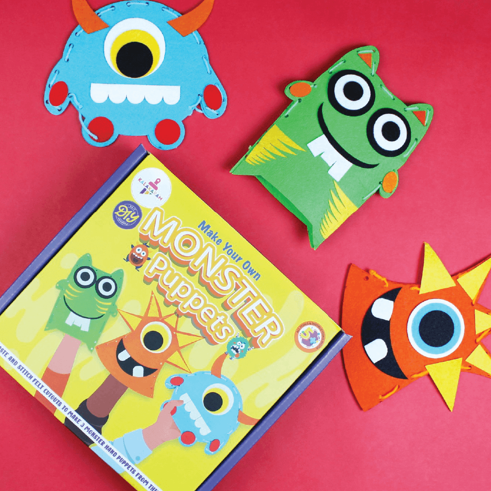 Puppet Pattern Monster Monster Puppet Craft Kit - DIY Storytelling Toys for Kids 5-10 – Kalakaram