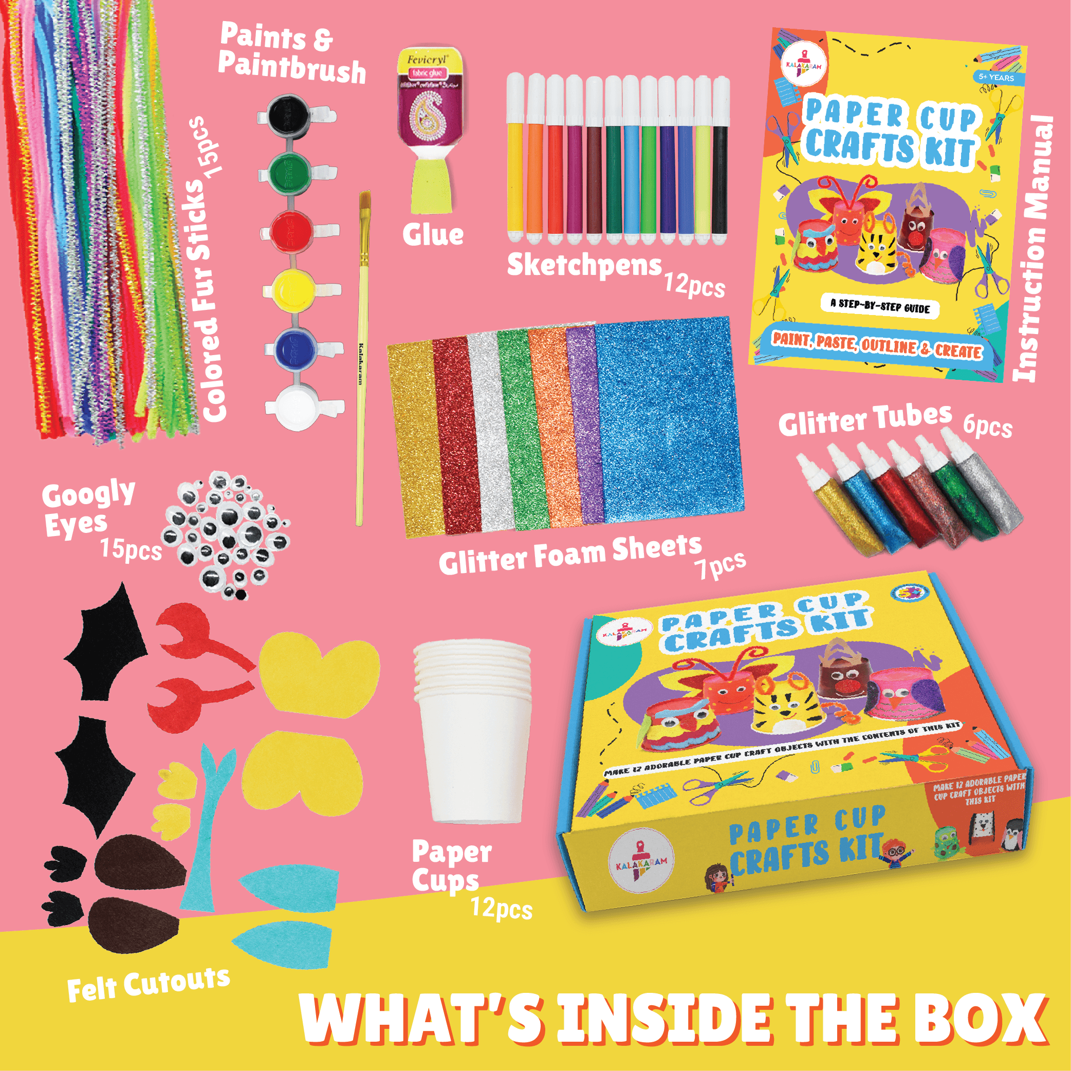 The Crafting Experience Combo - Pom Pom + Paper Cup Craft Kits - Kalakaram