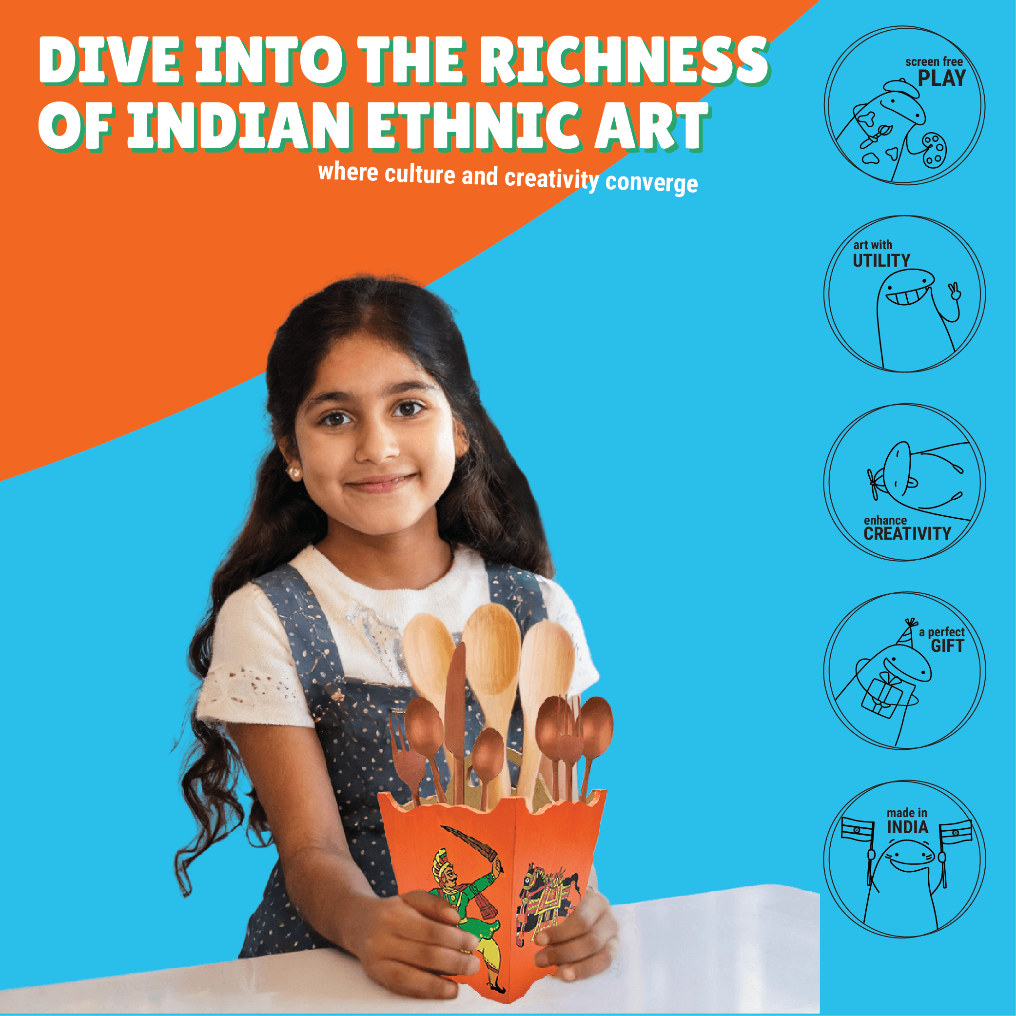 Phad Painting Cutlery Stand Kit - Kalakaram