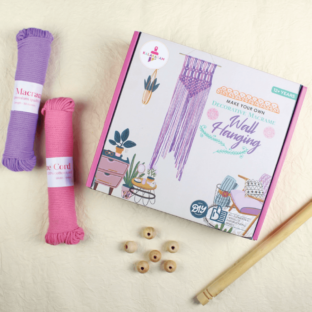 Pink Purple Macrame Wall Hanging Kit - Kalakaram