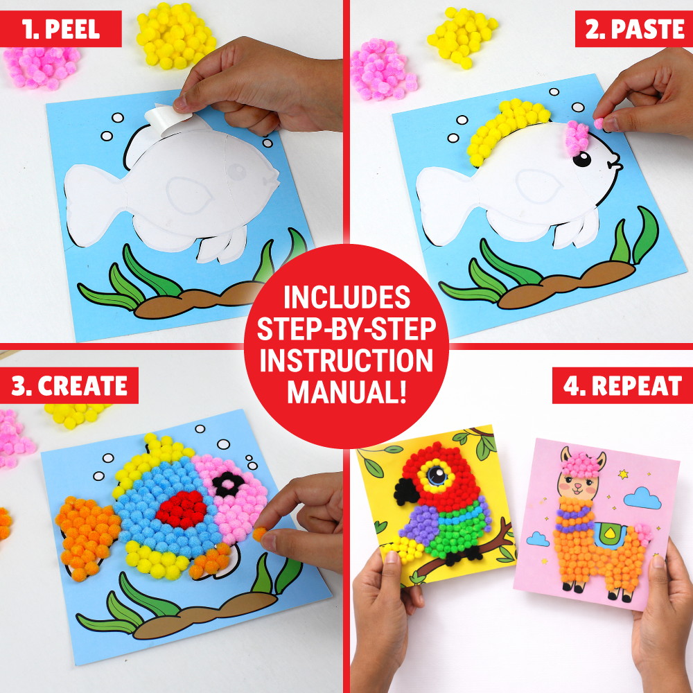 Pom Pom Picasso Craft Kit  | Mess free | Easy to do | Age: 4-8 Years
