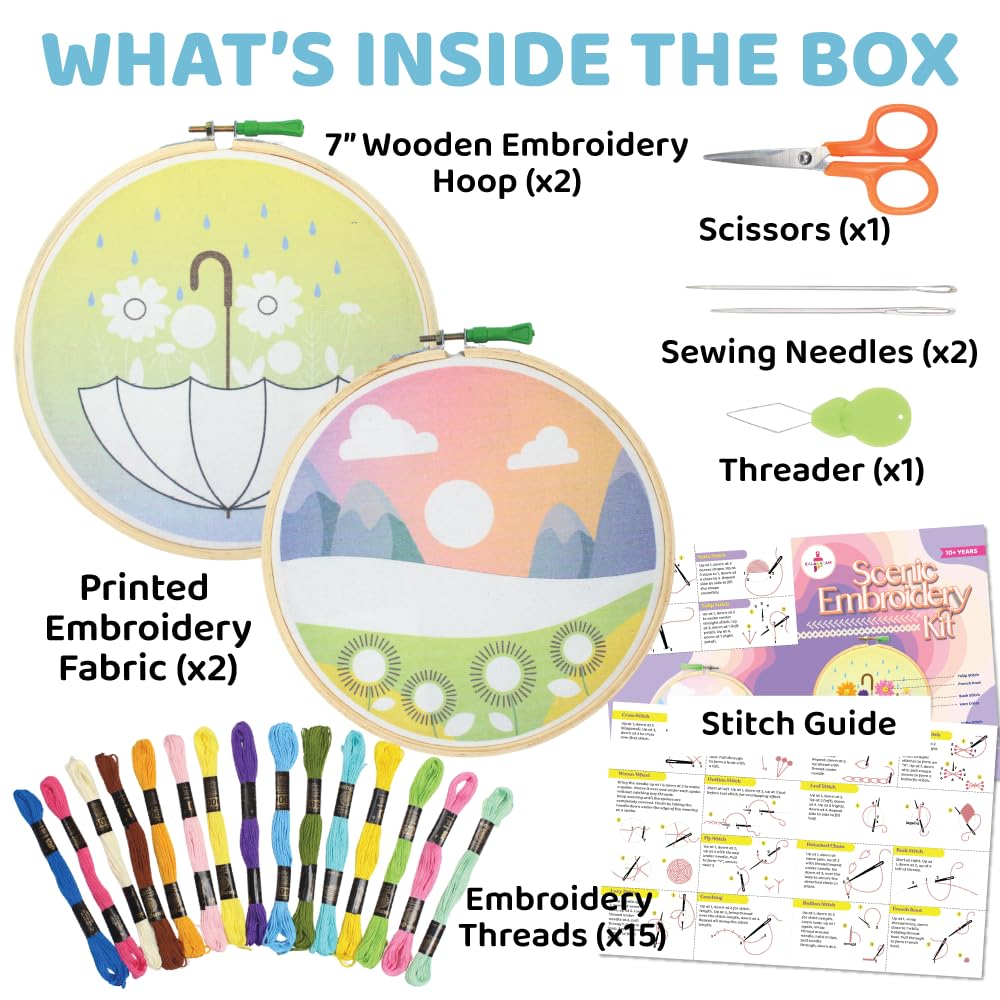 Kalakaram Embroidery Kit Combo – Punch Needle Kit & Scenic Embroidery Kit for Beginners