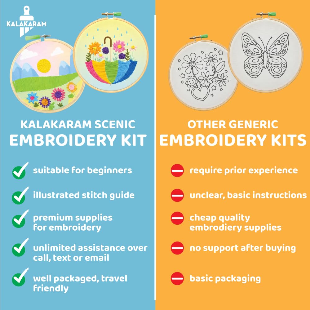 Kalakaram Embroidery Kit Combo – Punch Needle Kit & Scenic Embroidery Kit for Beginners