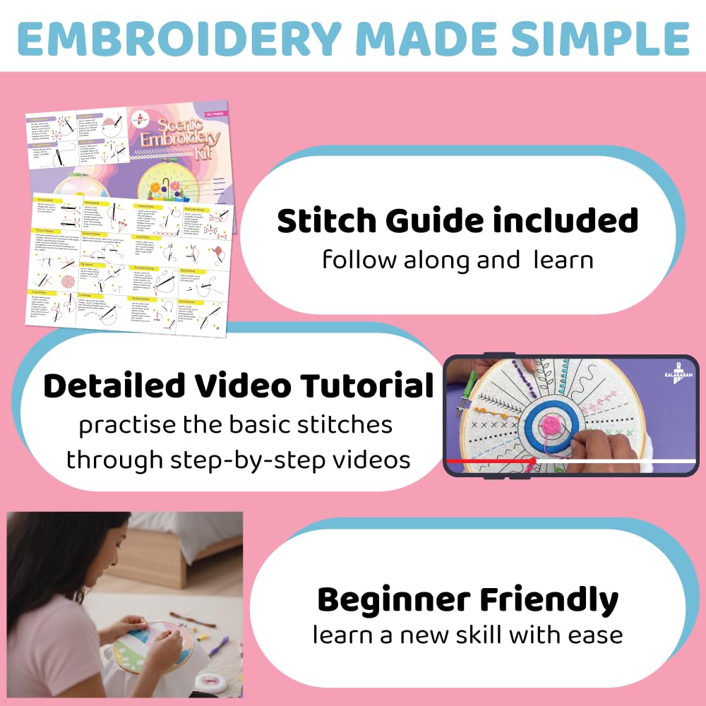 Kalakaram Embroidery Kit Combo – Punch Needle Kit & Scenic Embroidery Kit for Beginners