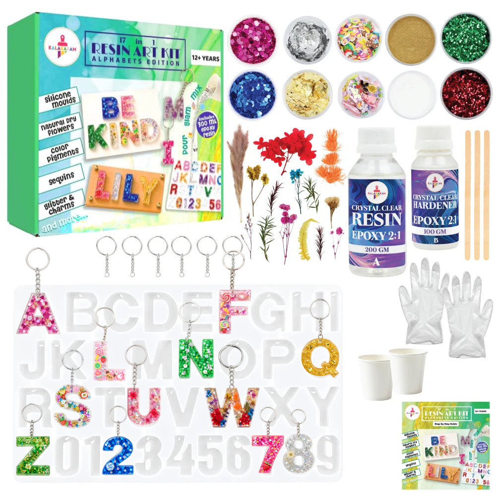 Kalakaram 17 in 1 Resin Art Kit Alphabet Edition | Age: 12+ Years