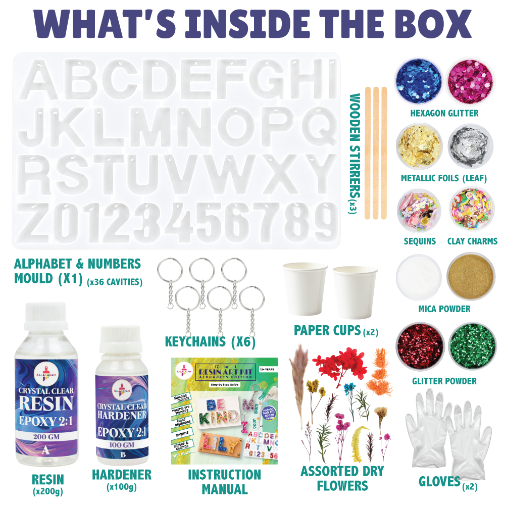 Kalakaram 17 in 1 Resin Art Kit Alphabet Edition | Age: 12+ Years