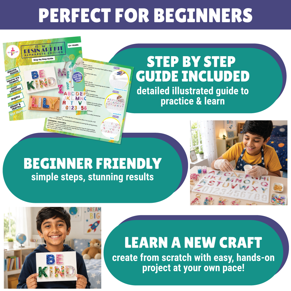 Kalakaram 17 in 1 Resin Art Kit Alphabet Edition | Age: 12+ Years