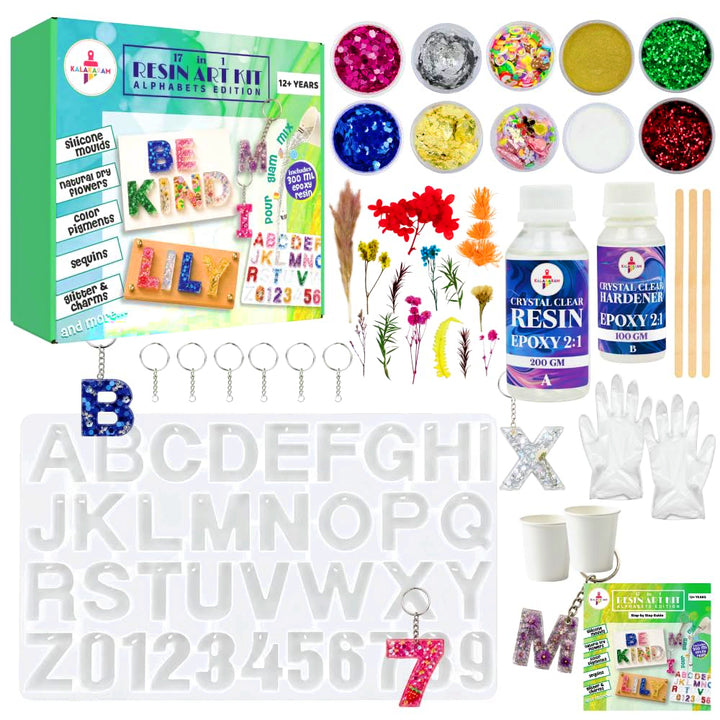 Kalakaram 17 in 1 Resin Art Kit Alphabet Edition | Age: 12+ Years